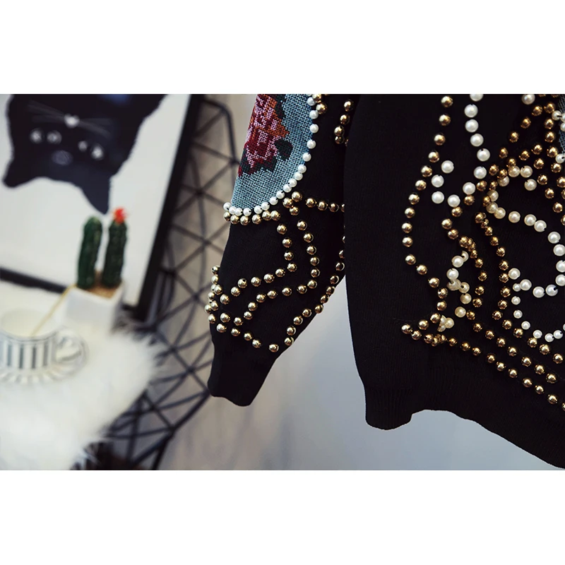New winter women's  small fragrant bead cross stitch knit sweater female casual pants suit
