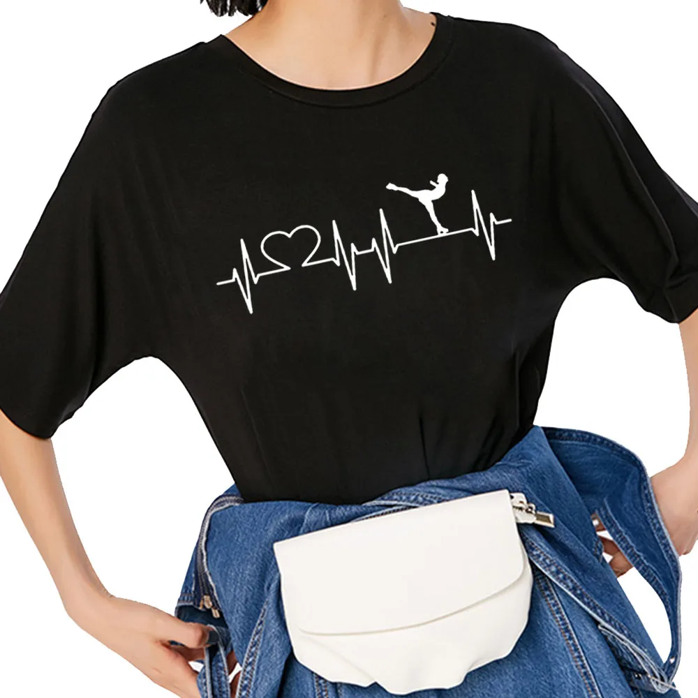 Летняя мода сердцебиение Катание на коньках фигурирующая женская футболка