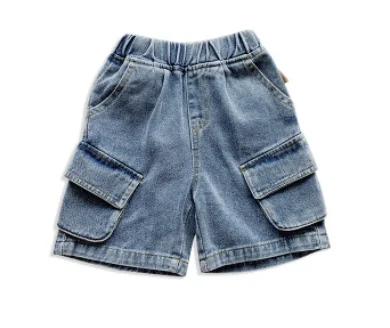 

Toddler Summer Jeans, Baby Boys Casual Solid Color Denim Fifth Pants with Pockets (Blue)