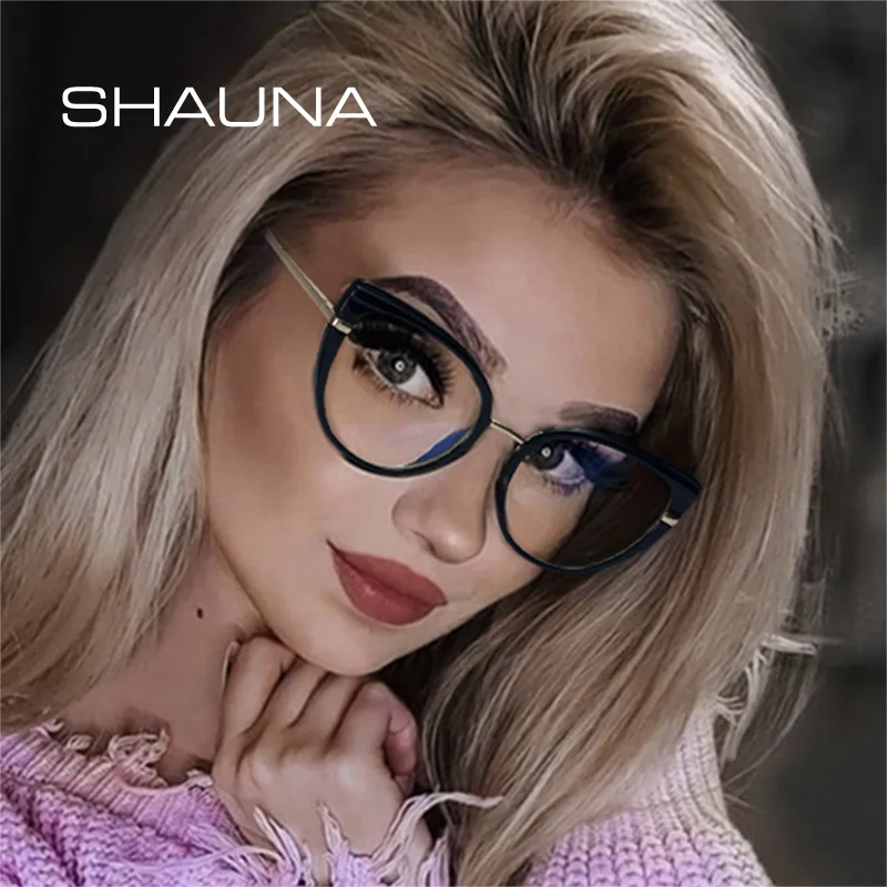 

Оправа для очков SHAUNA TR90 для мужчин и женщин, прозрачная, кошачий глаз, с защитой от синего света, в металлической оправе