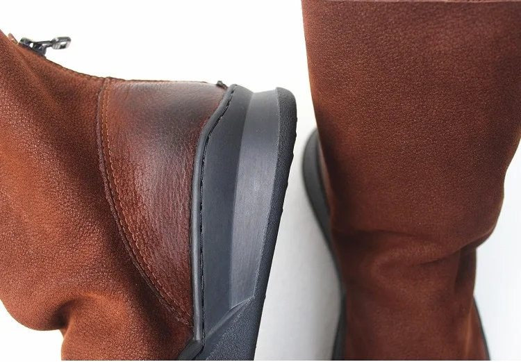 Careaymade-Genuine Leather Thick-soled Women's Shoes Round-toed Original Handmade Single boots Flat-soled Retro Leisure boots