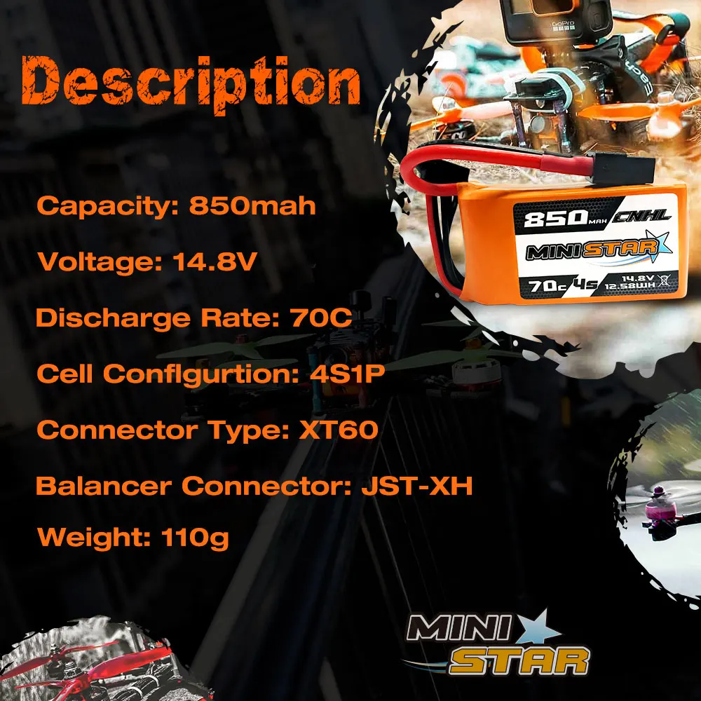 3 шт. CNHL MiniStar 850 мА/ч 14 8 V 4S 70C Lipo Батарея с XT60 штепсельная Вилка для гоночного