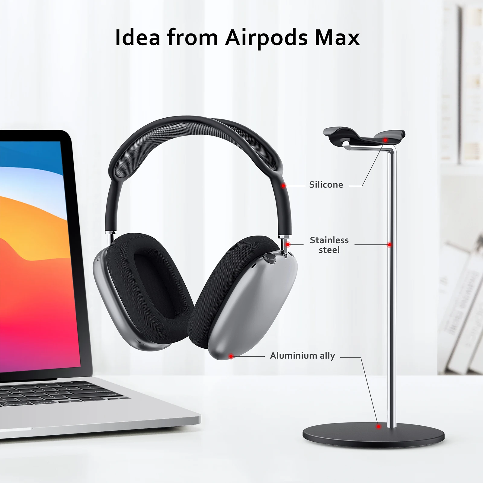 Stylish Aluminum Headphone Stand Non-Slip Headset Holder with Metal Base for AirPods Max/Beats/Bose/Sennheiser/Sony/AKG etc enlarge