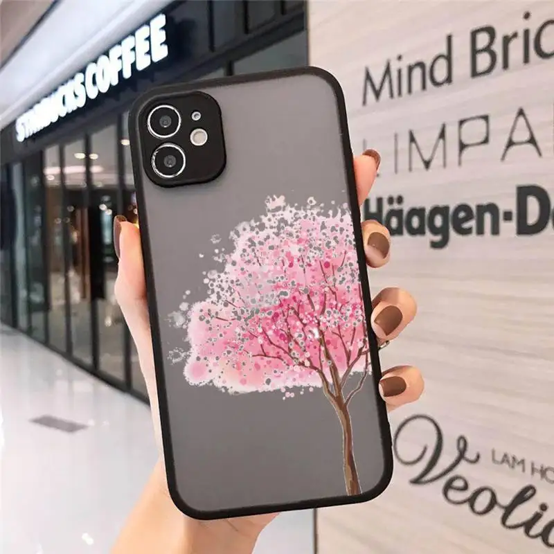 

Cherry blossoms Simple art trees Phone Cases Matte Transparent for iPhone 7 8 11 12 s mini pro X XS XR MAX Plus cover funda