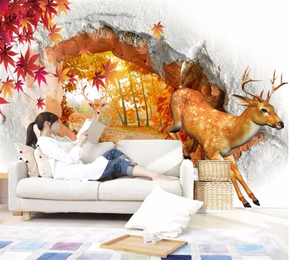 Настенные обои beibehang на заказ красивая настенная Кленовая стена с оленем 3D фон