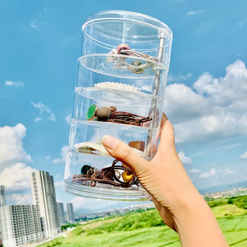 Jewelry Storage Box Makeup Organizer Rack Bracelet Earrings Watch Rotating Plastic Display with Cover | Дом и сад