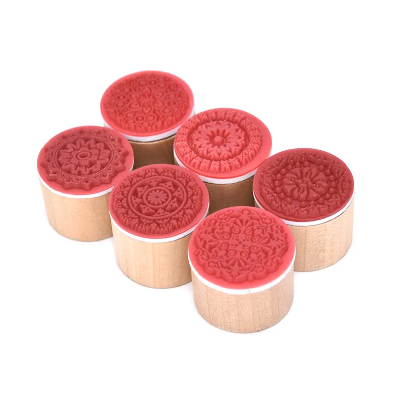 6 стилей цветочный штамп Деревянный резиновый круглый узор удача марки|Штампики|