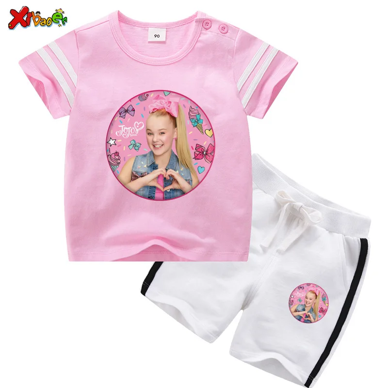 JOJO Siwa-Conjunto de ropa deportiva para niña, traje deportivo de moda para niño, camiseta y pantalones cortos para bebé, 2020