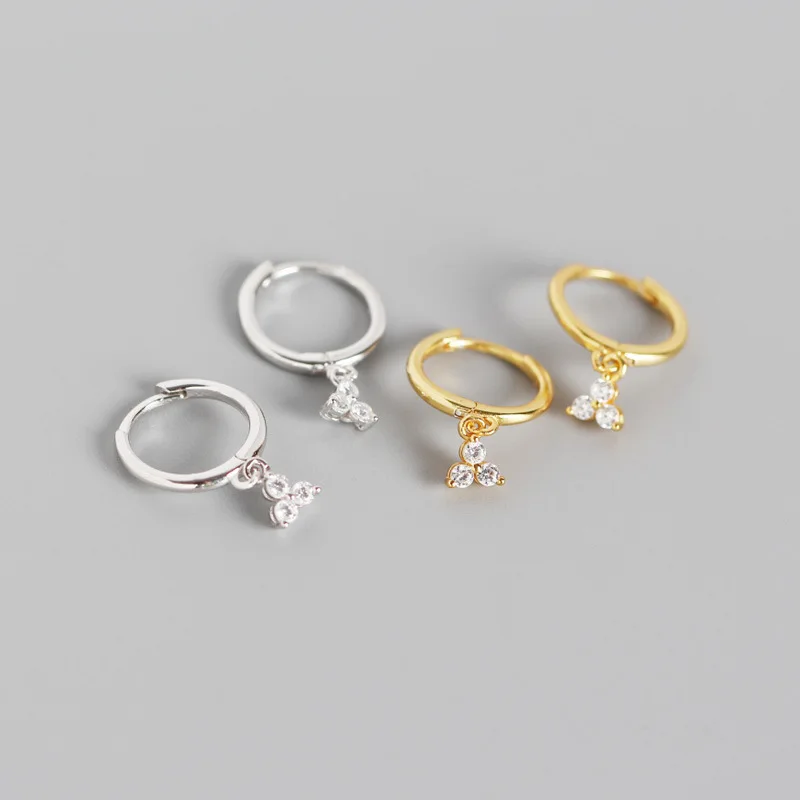 S925 Серебряный цвет персонализированные Серьги Геометрические три циркония