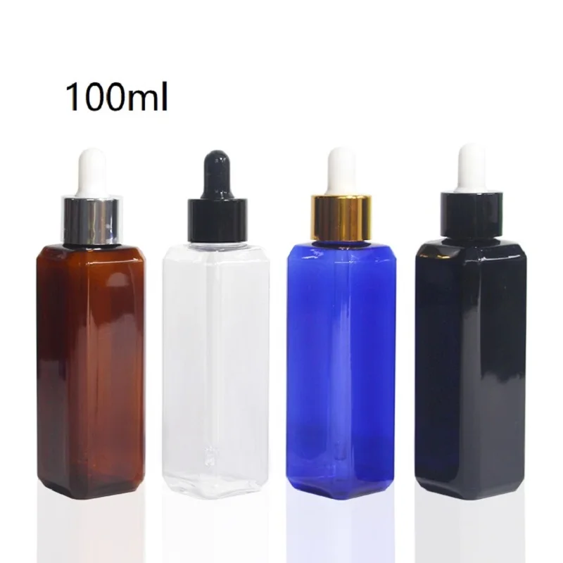 100ML Essential Oil Dropper Bottle PET Plastic Cosmetic Container Square Perfume Serum Empty Packaging 30pcs | Красота и здоровье
