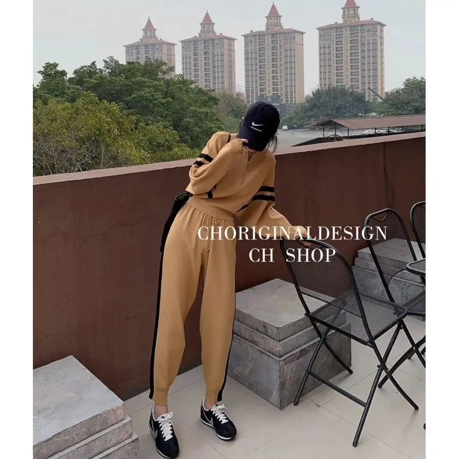 

Autumn and Winter New Fashion Knit Suit Female Temperament All-match Harajuku Leisure Western Style Sports Two-piece Set