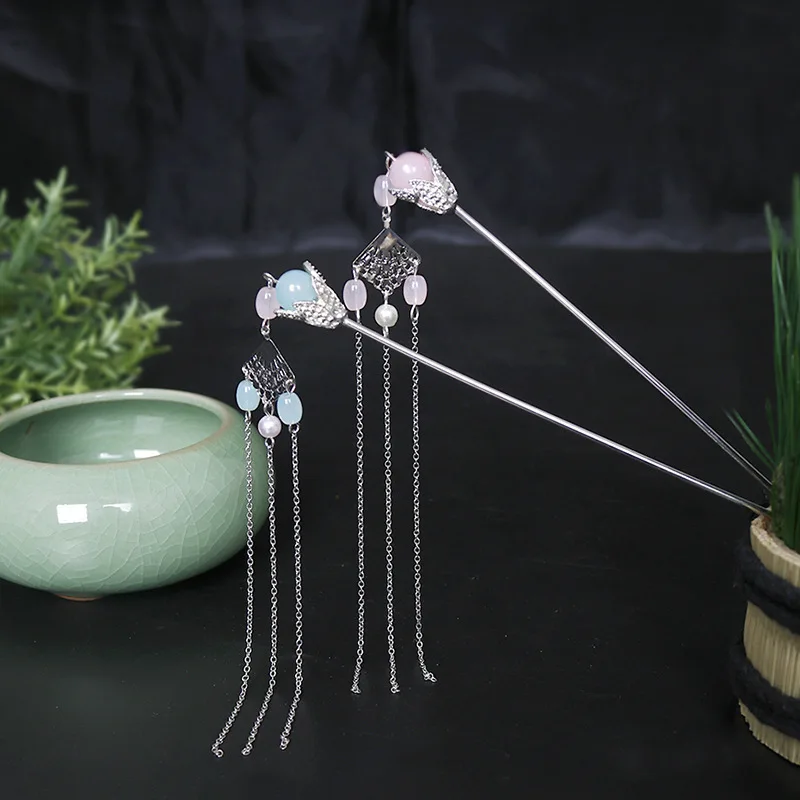 Fairy pink chinese Hairpin Children's girls hair sticks Hair Accessories Tassel Step Shake hairpins jewelry sets | Украшения и