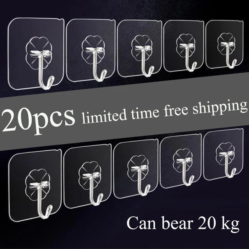 

Nailless Magic Hook Transparent Self Adhesive Wall Hook Strong Suction Cup Hook Waterproof Glue Hanger Kitchen Suction Cup Hook
