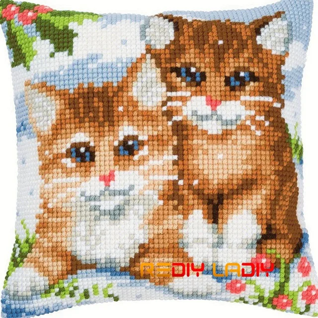 CX0418 DIY Вышивка крестом Подушка передняя игривые котята подушки массивные наборы вышивки крестиком акриловая пряжа чехол для подушки домашний декор ремесла - Цвет: CX0418