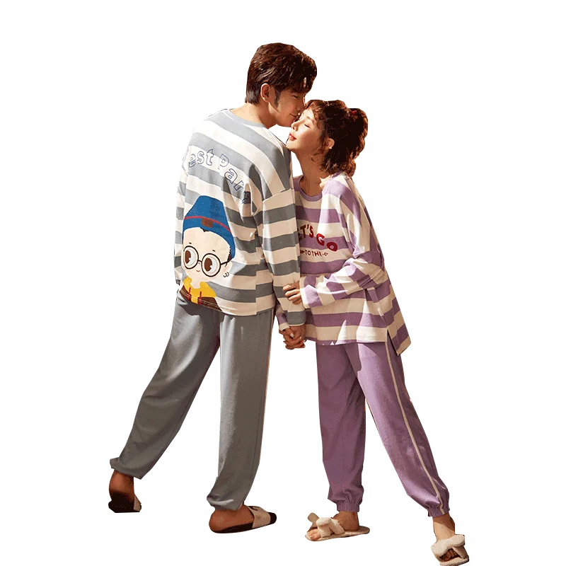 Новинка осенне-зимние пижамные комплекты из чистого хлопка для пар брюки