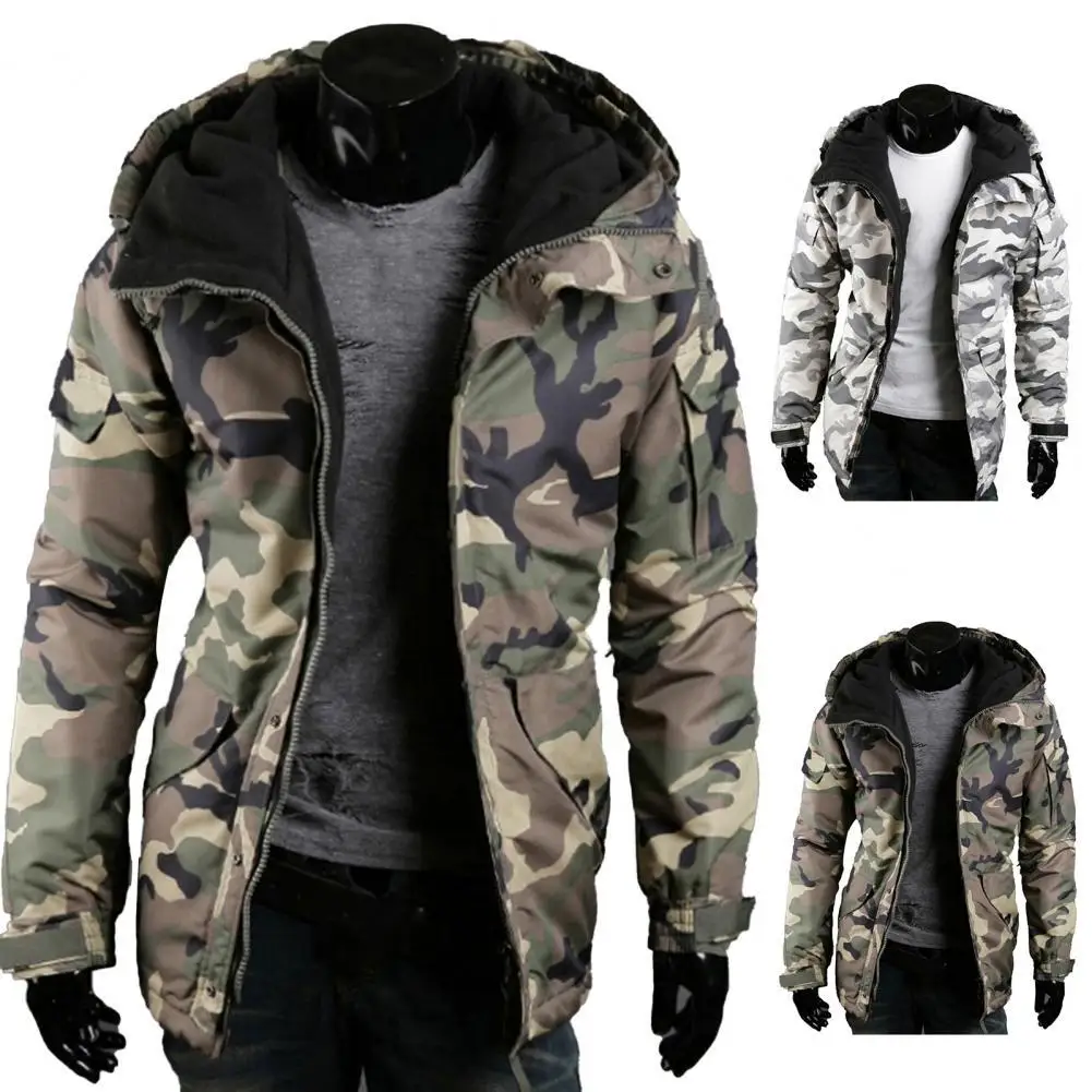 

Men Coat Hooded Camouflage Autumn Winter Thicken Zipper Jacket for Hiking