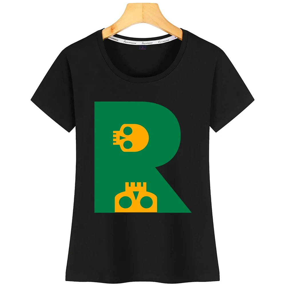 Топы Футболка женская потрясающая Череп алфавит Начальная Буква R Kawaii надпись