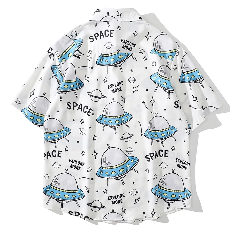 2021 Hip Hop Shirt Streetwear Men Cartoon Space Print Hawaiian Shirt Harajuku Beach Shirt Short Sleeve Summer Aloha Shirt Thin