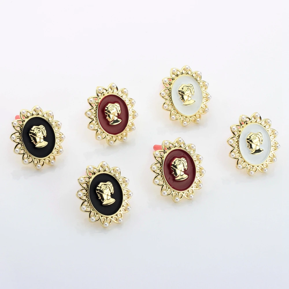 

Zinc Alloy Enamel Oval Lace Queen Girl Portrait Base Earring Connector 6pcs/lot For DIY Fashion Earrings Making Accessories