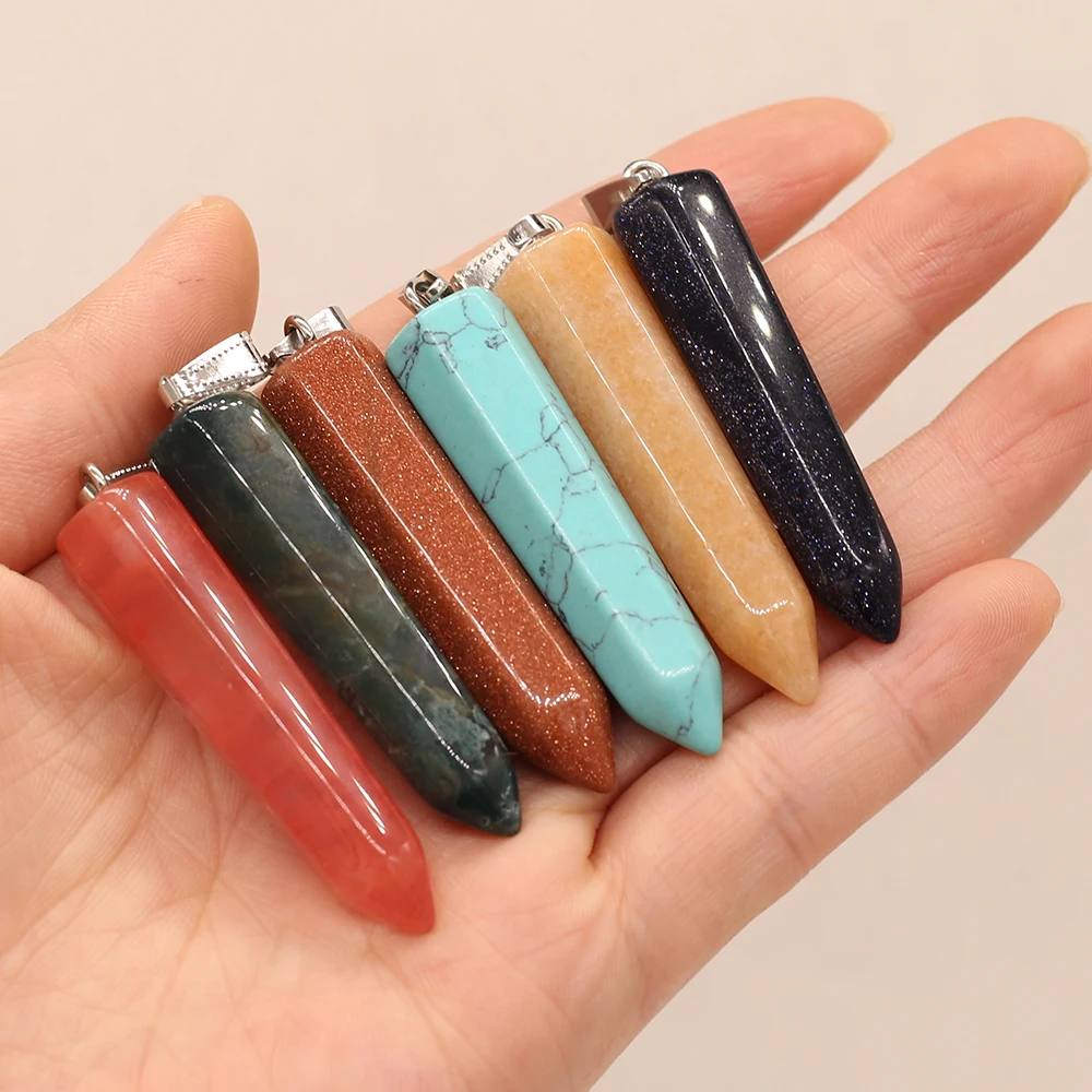 

Wholesale Natural Gem Pendant Gold Sand Stone Handmade Crafts DIY Necklace Earrings Jewelry Accessories Gift Making 12x52mm