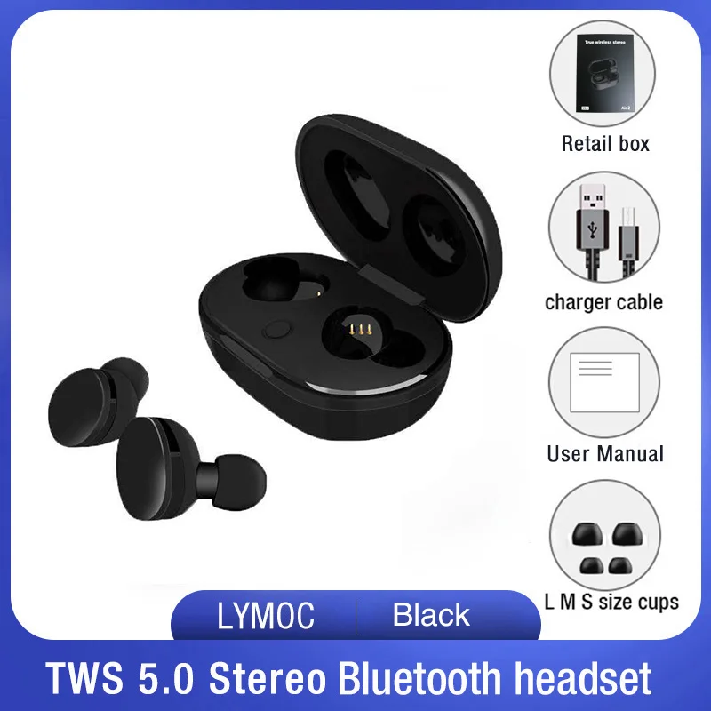 LYMOC IPX7 Waterproof TWS Bluetooth Earphones Wireless Headsets HiFi Stereo Earbuds Touch HD Mic Handsfree For iPhone Xiaomi - Цвет: Black