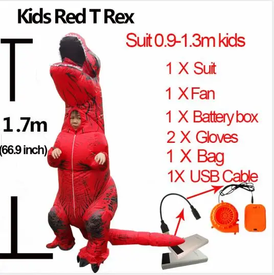 Костюм T Rex для женщин, взрослых, мужчин, надувной костюм T Rex, аниме, косплей, фэнтези, Хэллоуин, T Rex, костюм динозавра для детей, женщин - Цвет: Kids Red T Rex