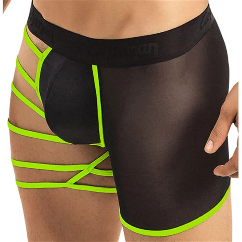 Мужские сетчатые трусы брифы зеленые односторонние с U образным мешочком