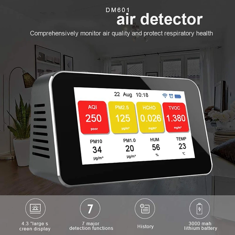 

Air Quality Detector 5 in 1 Multifunctional Portable Air Detection CO2 PM2.5 PM10 PM1.0 TVOC for Home Outdoor