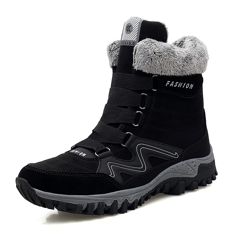 

Leather Men Boots Winter with Fur Super Warm Snow Boots Men Winter Work Casual Shoes Sneakers High Top Rubber Ankle Boots Female