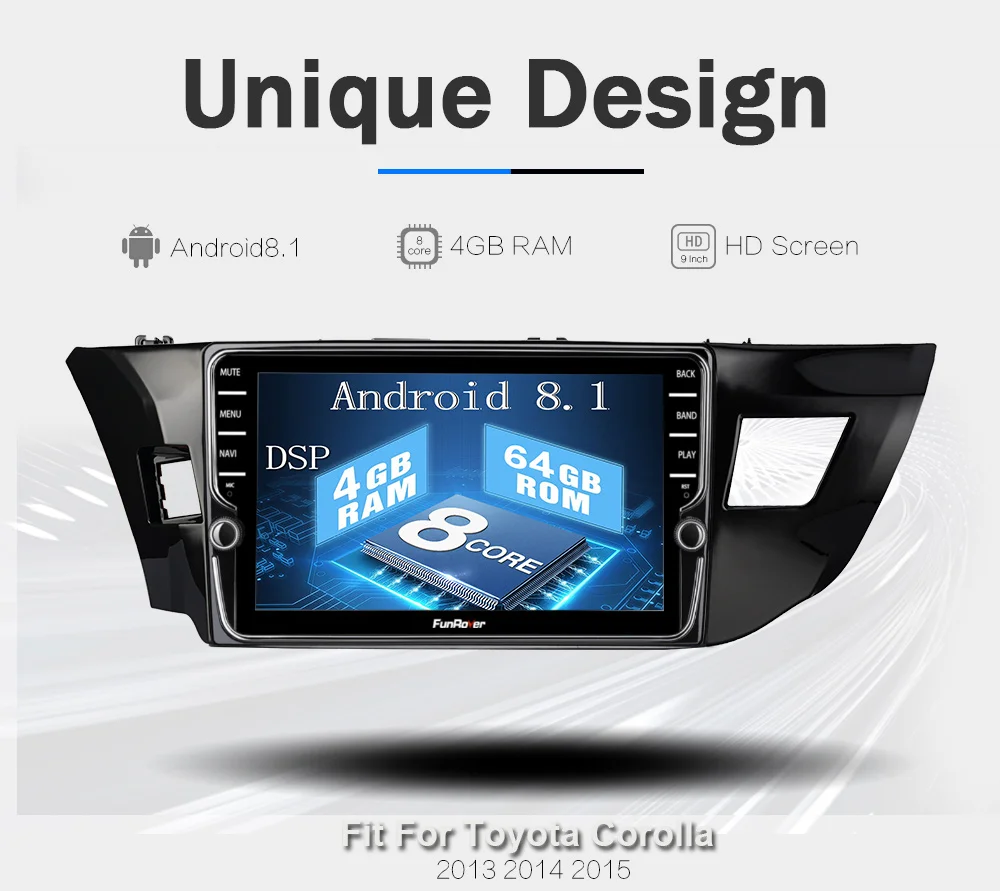 Funrover " android 9,0 2 din Автомобильный Радио мультимедийный плеер для toyota corolla 2013 dvd gps навигация DSP 4G 64G SIM BT