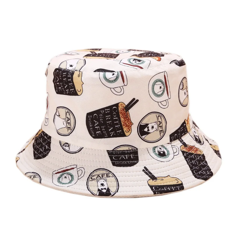 

2021 New Hot Style Summer Fisherman Hat Unisex Cartoon Print Reversible Bucket Hats Women Men Bucket Cap Vintage Fishing Caps