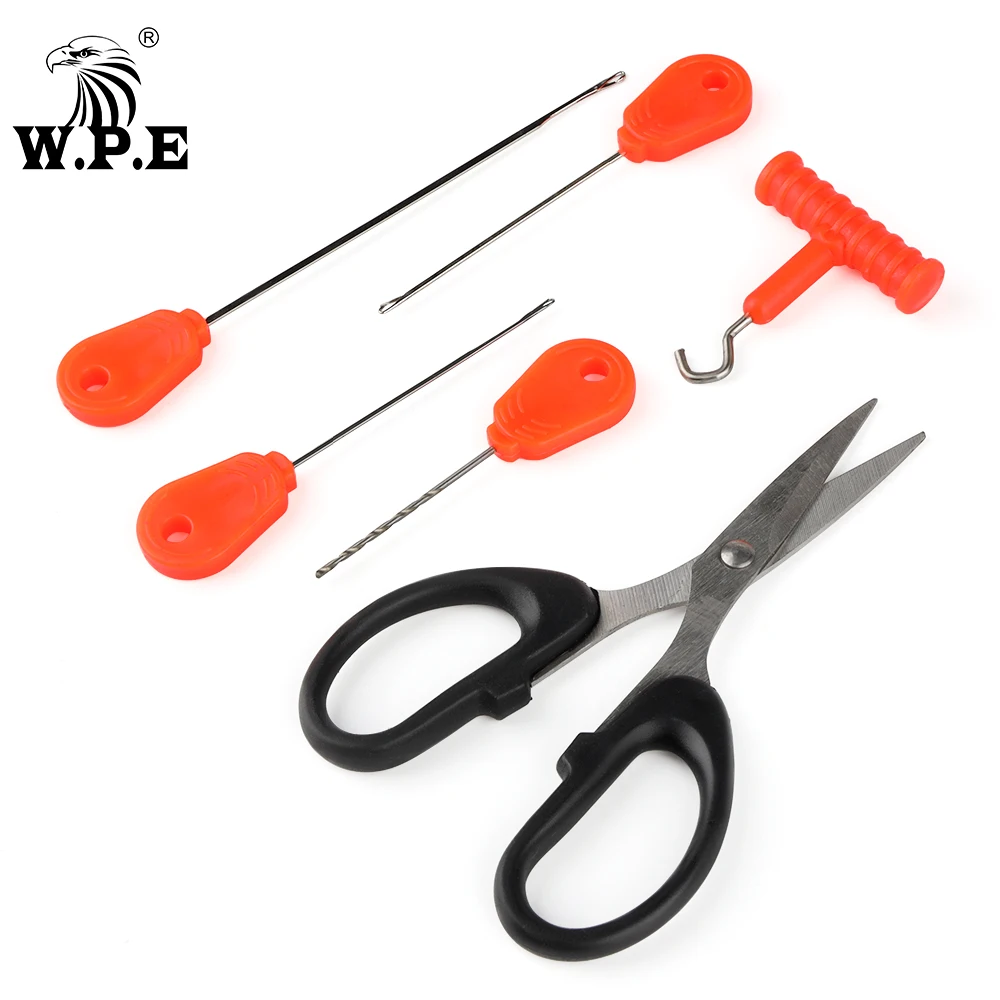 W.P.E Carp Fishing  Stainless Boilie 1 Set/6 pcs  Needle Scissor Set Baiting Drill Stringer Needle  Tool Accessories