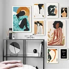 Винтажная абстрактная фигурка девушки, листья, настенная живопись, постеры и принты в скандинавском стиле, настенные картины для декора гостиной