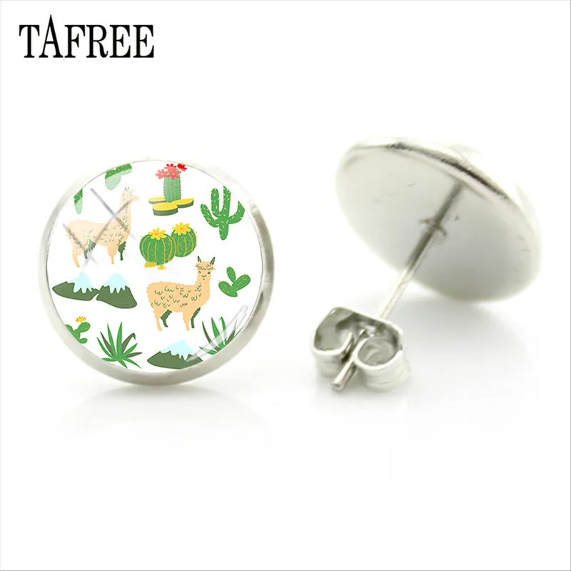 YT26 TAFREE, серьги-гвоздики из альпаки с изображением животных ламы, художественное изображение, стеклянный кабошон, очаровательные серьги для девочек и женщин, ювелирные изделия ручной работы, Gtifs YT13 - Окраска металла: YT26