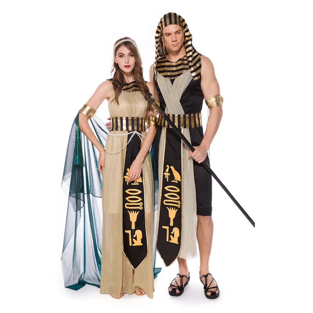 

Halloween Deluxe Egyptian Pharaoh Costume Cleopatra Kings Ancient Greek Queen Goddess Cosplay Fantasia Fancy Dress Women Man