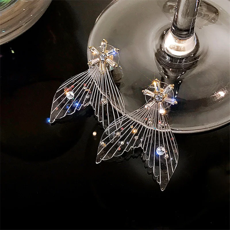 

Transparent Fishtail Resin Colorful Crystal Bling Ear Studs Earrings for Women Delicate Cubic Zircon Flower Earrings Jewelry