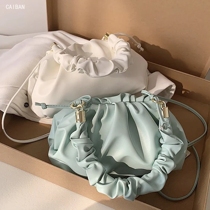 

Fold Handle PU Leather Cloud Bag for Women 2021 Summer Armpit Bag Lady Shoulder Handbags Female Travel Hand Bag