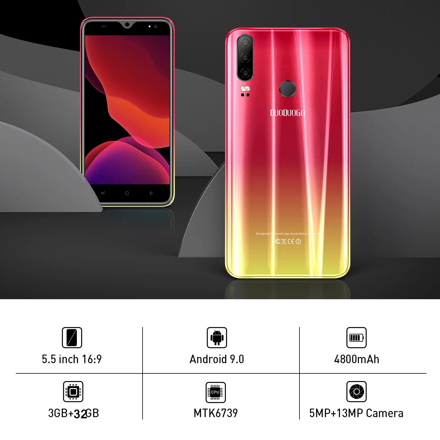 DUODUOGO P30 мобильный телефон Android 9,0 3 ГБ ОЗУ 32 Гб ПЗУ 13MP+ 5MP 5," HD ips 4800mAh отпечаток пальца 4G celular смартфон мобильный телефон