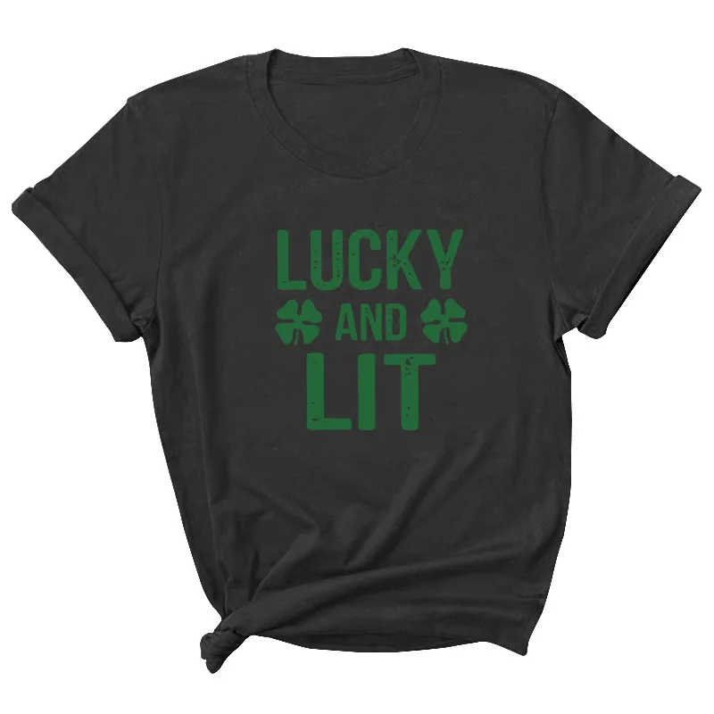 

Lucky and Lit Letter Print Women T Shirt Short Sleeve ONeck Loose Women Tshirt Ladies Tee Shirt Tops Clothes Camisetas Mujer
