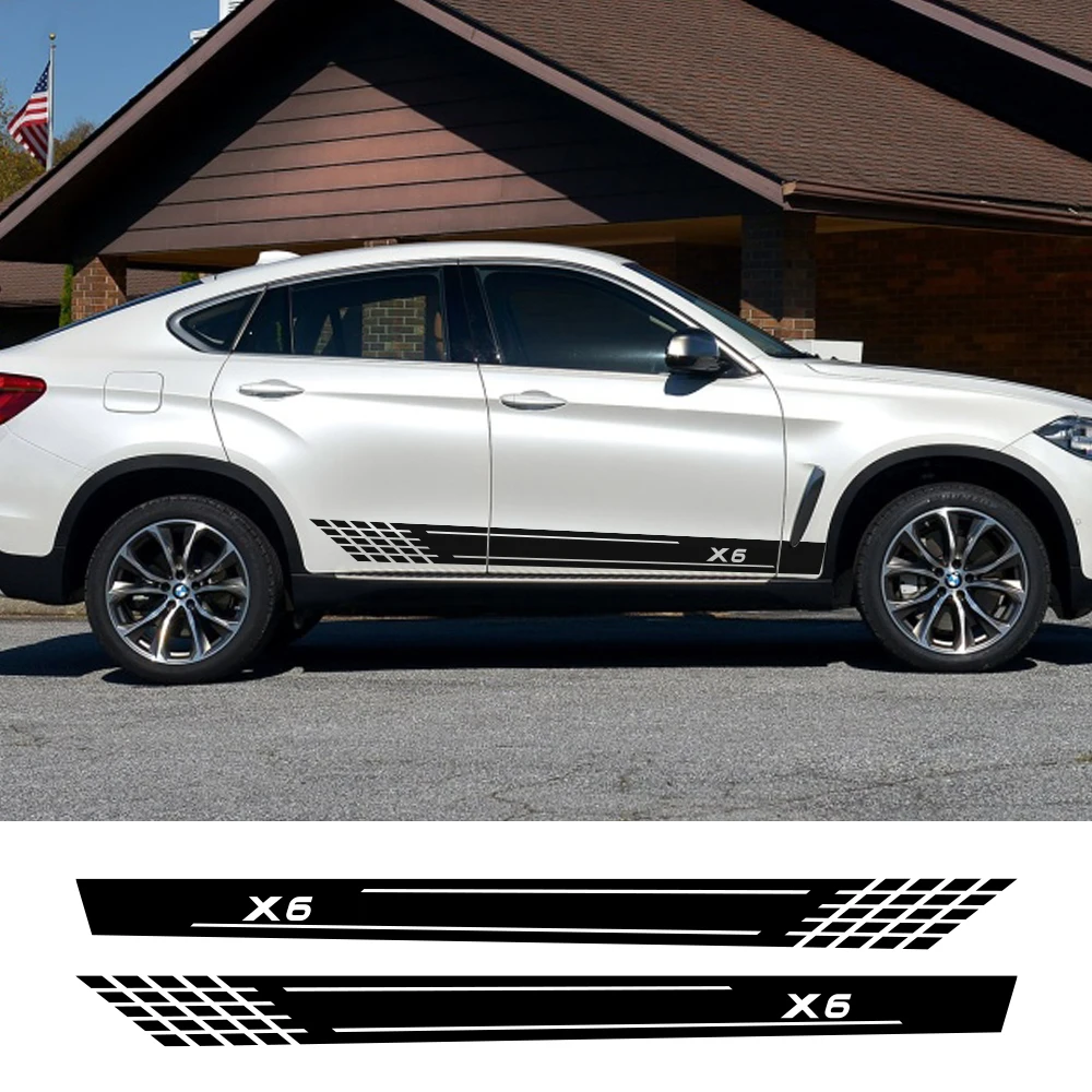 

2PCS Car Side Door Skirt Stripes Stickers Auto Decoration Vinyl Film Decals For BMW X6 F16 E71 E72 G06 Tuning Accessories