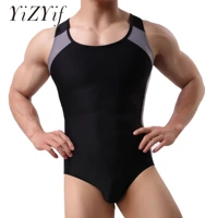 mens singlet boxer leotard bodysuit underwear trendy sports fitness color blocking swimsuit sleeveless round neckline jumpsuit