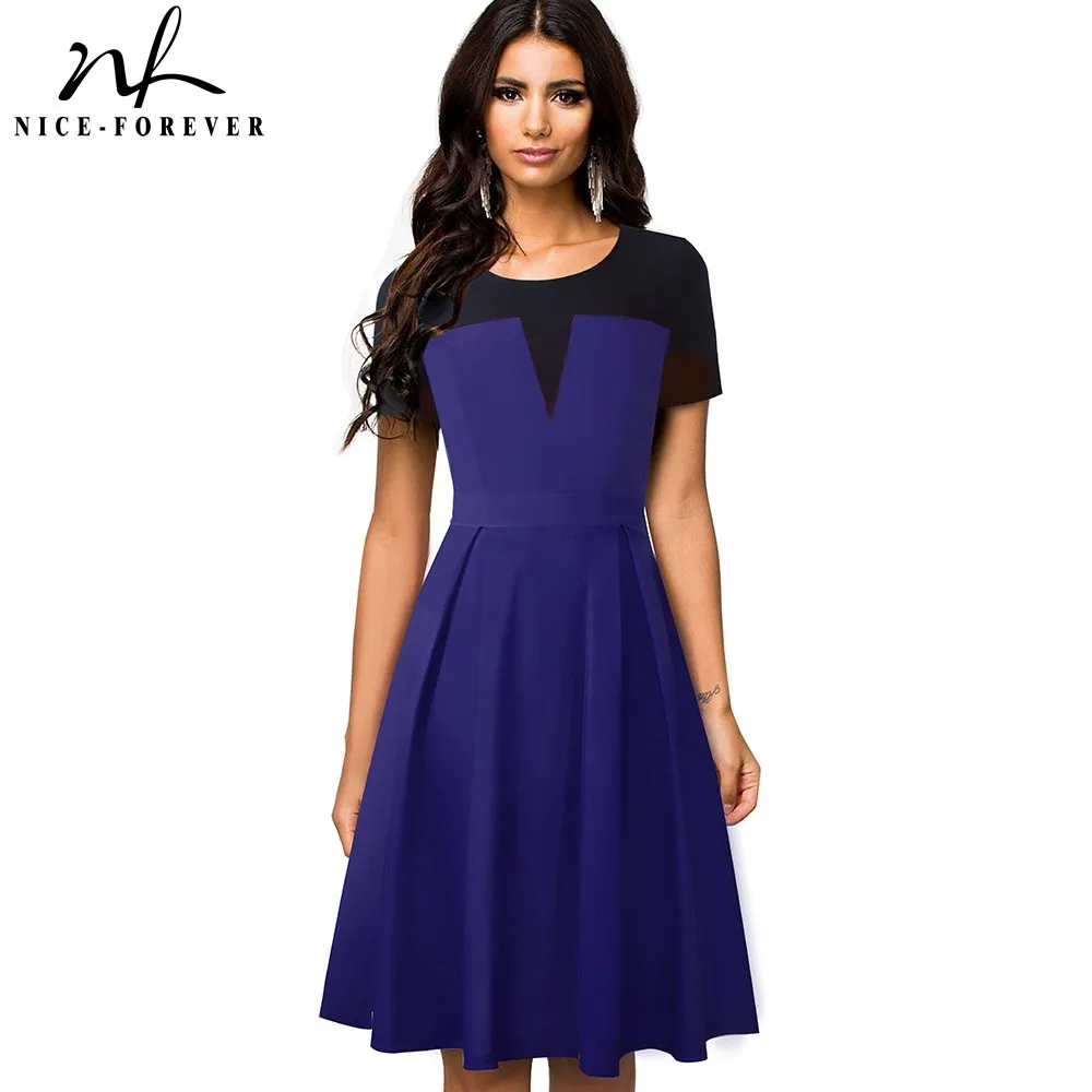 Женское винтажное платье Nice forever комбинация контрастных цветов а силуэта для