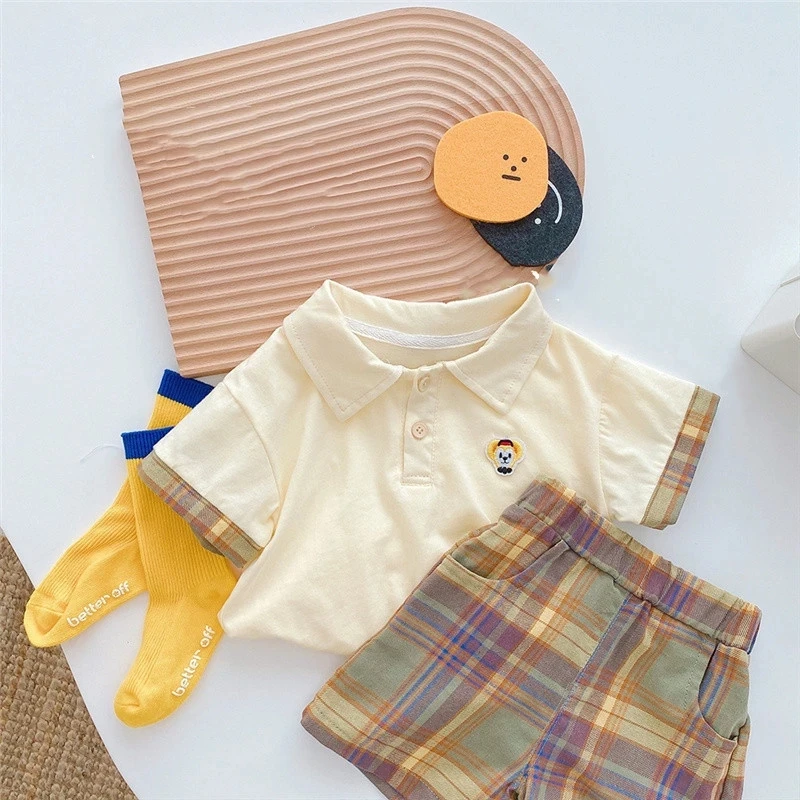 

Комплект одежды из 2 предметов, для мальчиков и девочек, хлопковый, с мультяшной вышивкой, свободный, Повседневный, летний, футболки с коротк...