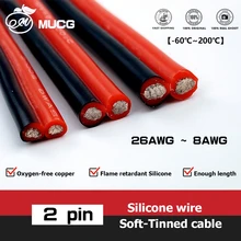 2 pin cable or Black Red Silicone wire Automotive Led lamp Electric cables 26 24 22 20 18 awg 18awg 16awg 14awg 12awg 10awg 8awg