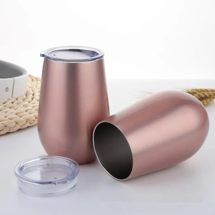Rose Gold 12oz Egg Cups Stainless Steel Wine Glasses Beer Tea Coffee Cup Vacuum Insulated Thermos with clear lids | Дом и сад