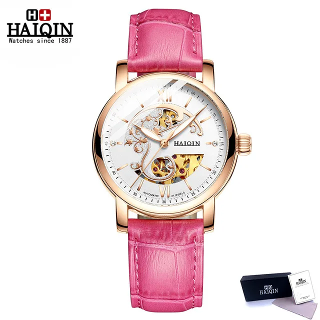 pink HAIQIN Брендовые женские часы, автоматические механические часы, спортивные часы, повседневные деловые наручные часы, золотые Relojes Mujer Montre Femme - Цвет: pink