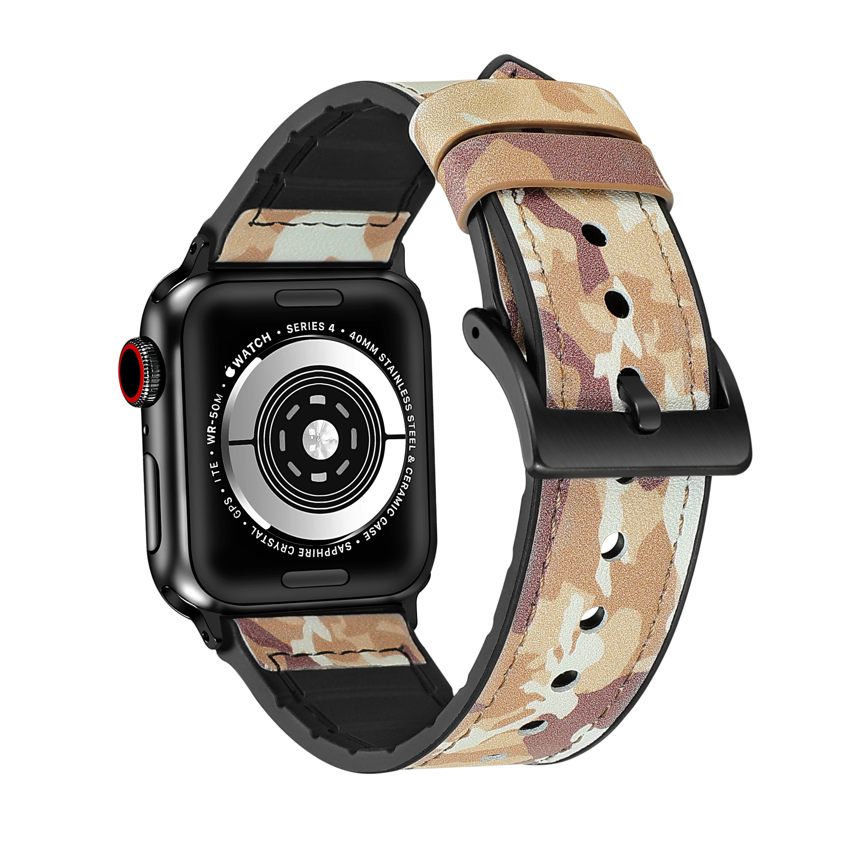 

Rubber Hybrid Strapfor Apple Watch 44mm 42mm 40mm 38mm, Sweatproof Genuine Leather Apple watch Bands iWatch Series 6/5/4/3/2/1/