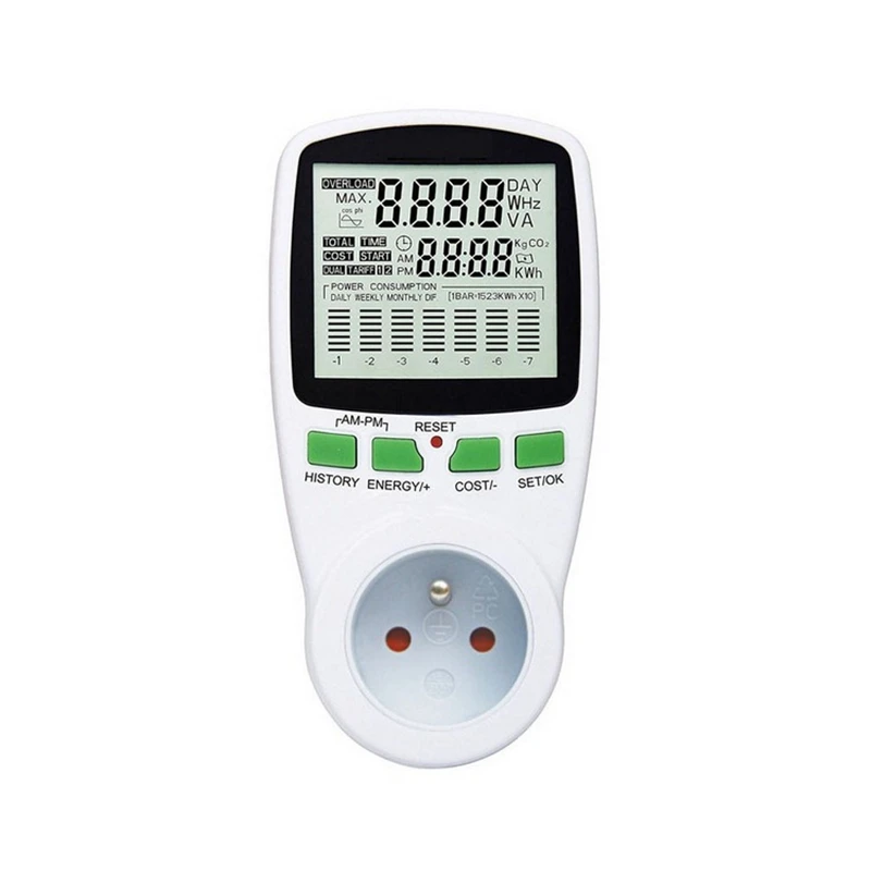 

Digital LCD Power Meter Wattmeter Socket Wattage Energy Meter Electricle Cost FR US UK AU Measuring Socket Outlet Power Analyzer