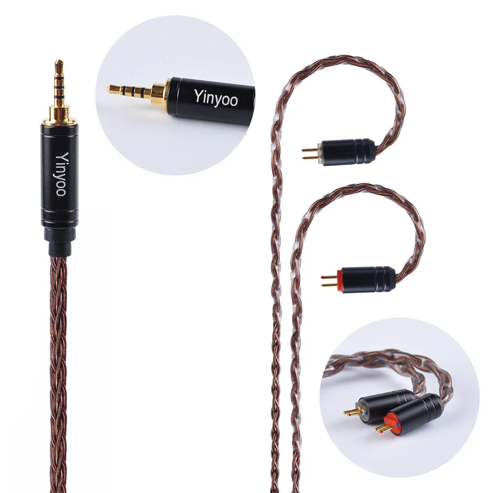 Yinyoo 8 Core чистый Медь кабель 2,5/3,5/4,4 мм балансный кабель с MMCX/2pin разъем для KZAS10 ZSN PRO ZST ZS6 C10 C16