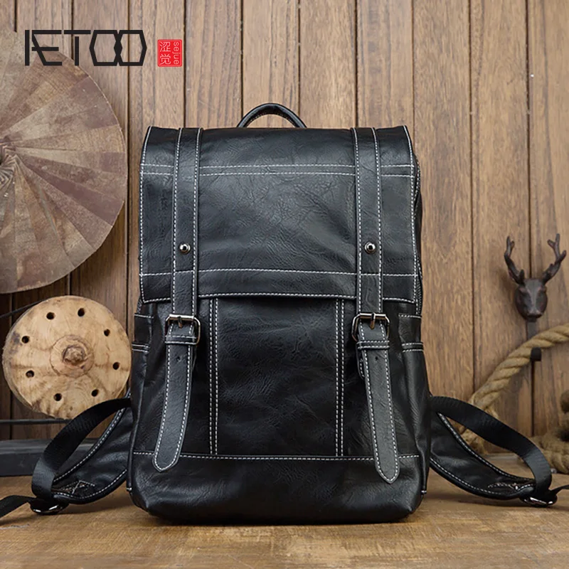 

AETOO Men's backpacks, men's fashion travel bags, leather computer bags, trendy school bags
